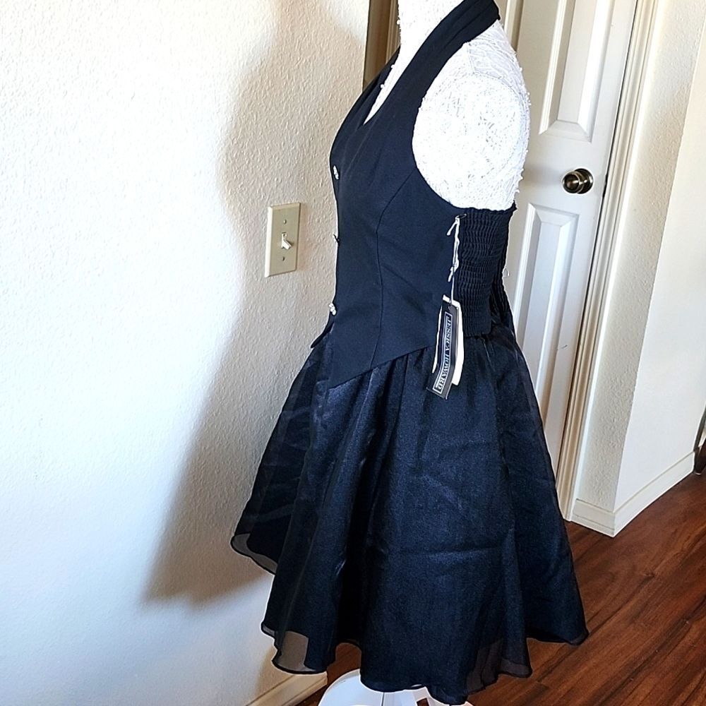 Jessica Howard Midi Tuxedo Formal Satin And Tulle Skirt Halter Dress Size 8 NEW - Picture 2 of 10